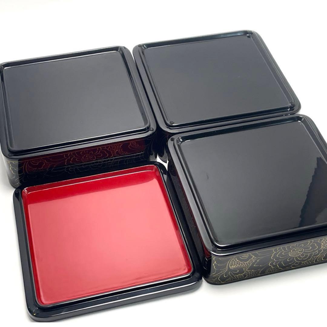 輪島塗り 玉峰作 三重箱 漆器のアソベ 蒔絵 金彩 牡丹唐草 漆器 重箱 おせち