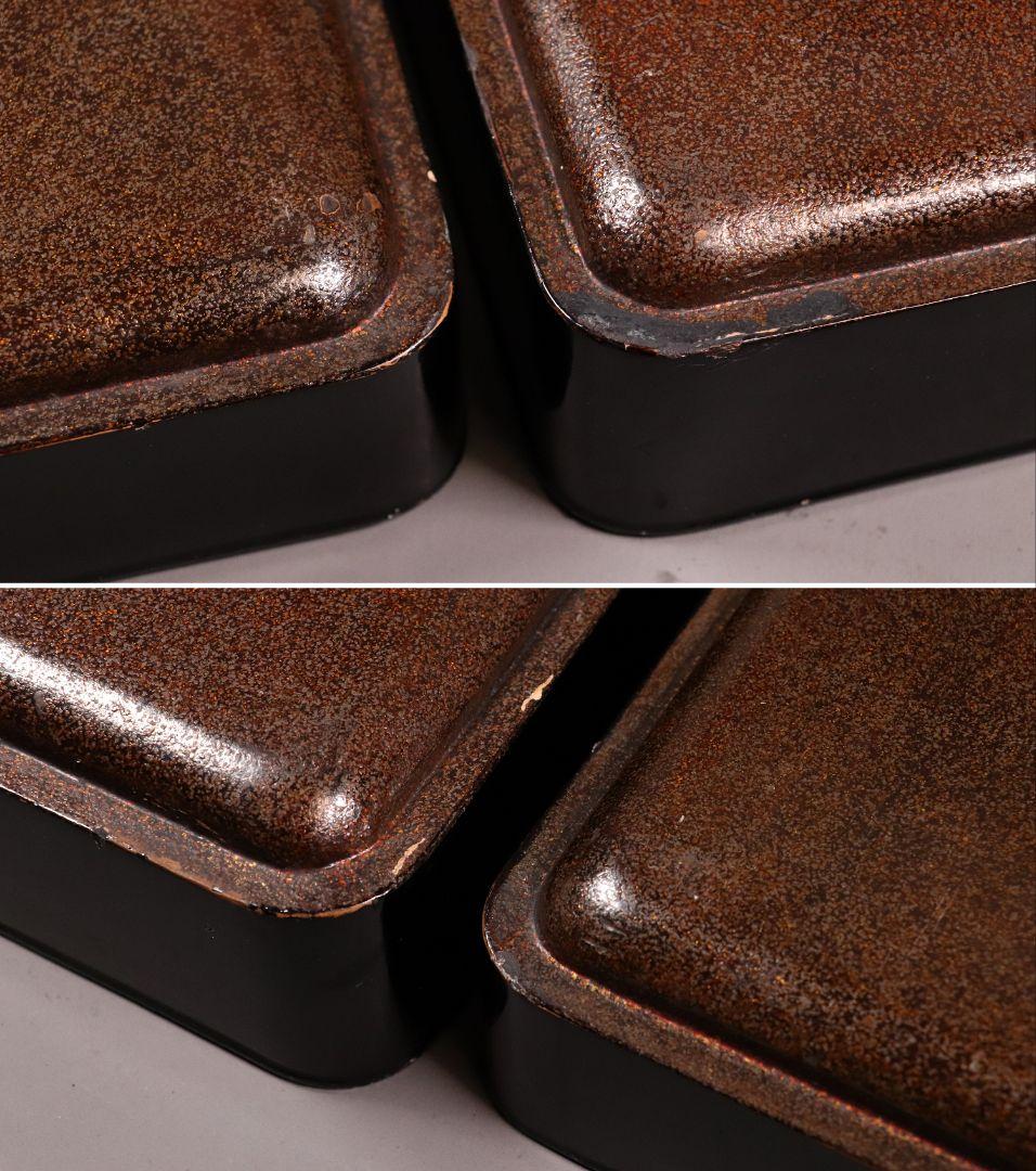 時代 光琳蒔絵 脇取盆 二枚 螺鈿 菊 金銀蒔絵 長方盆 広蓋 黒塗 MA404