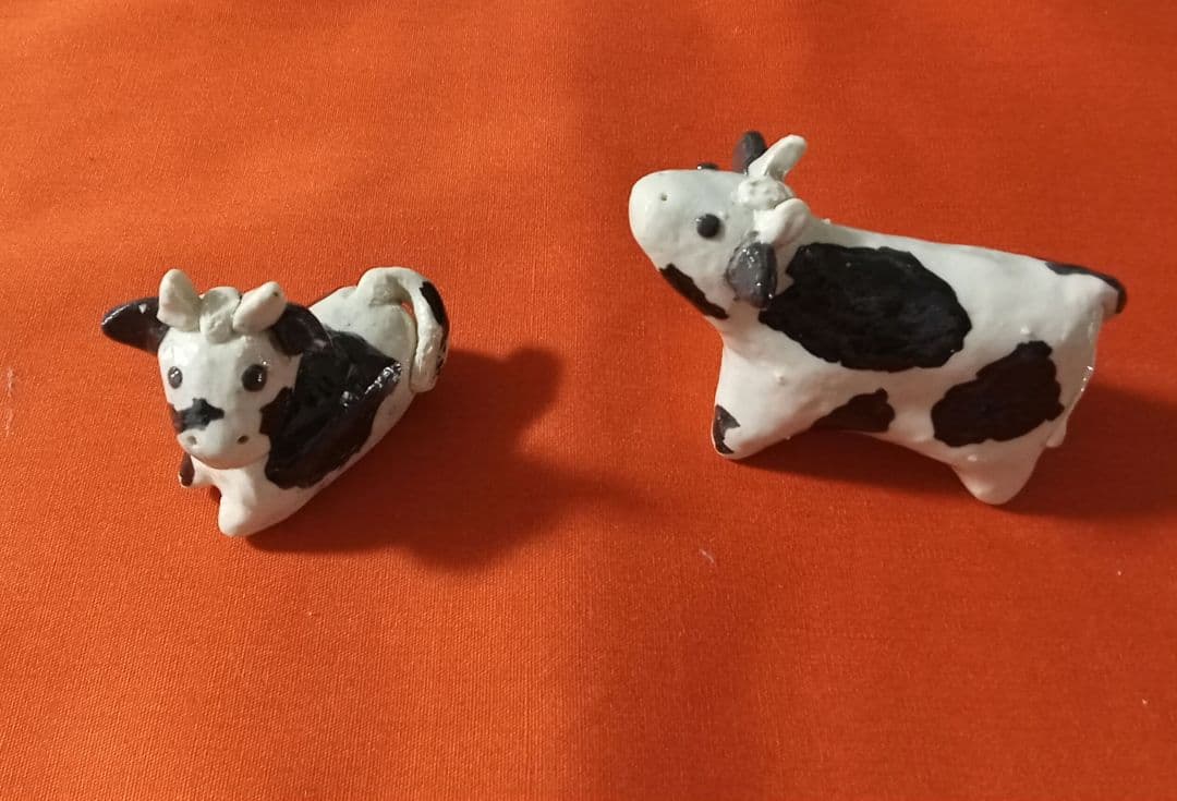 干支動物置物　丑午巳10体セット手作りの陶器製