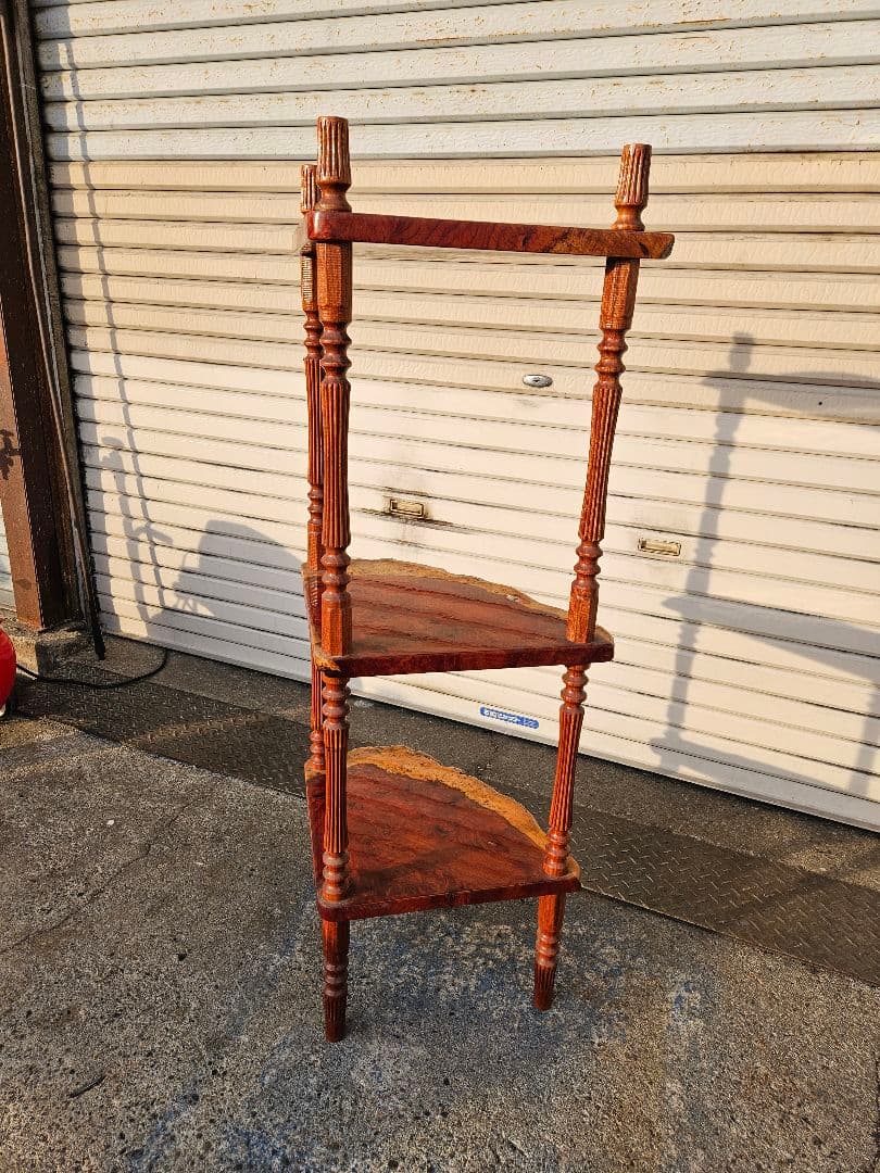 ヴィンテージ 花梨材 三段シェルフ ラック 唐木 飾り棚 花台 玉杢 瘤棚 木製