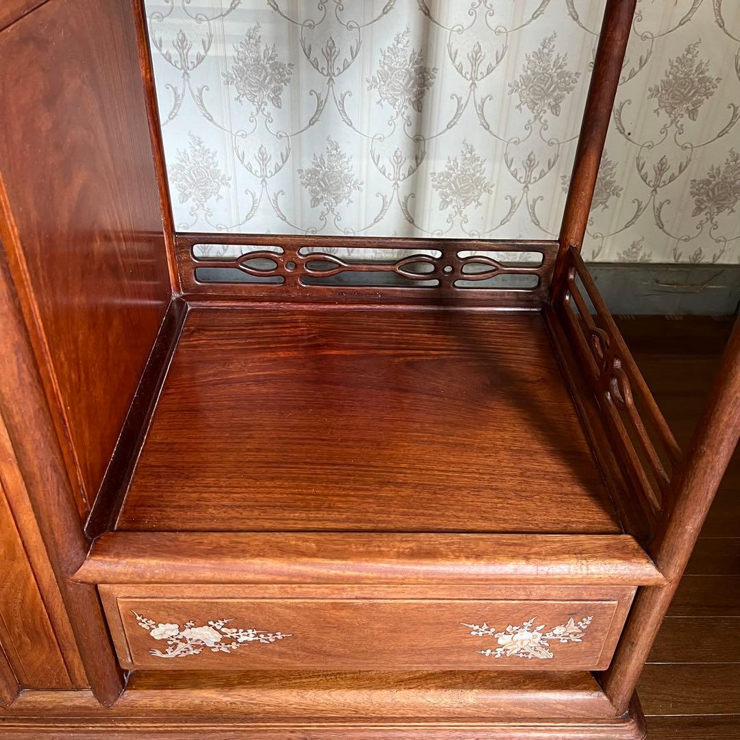 【アンティーク】中国家具 天然木 無垢材 茶箪笥 飾り棚 唐木 螺鈿細工 古家具