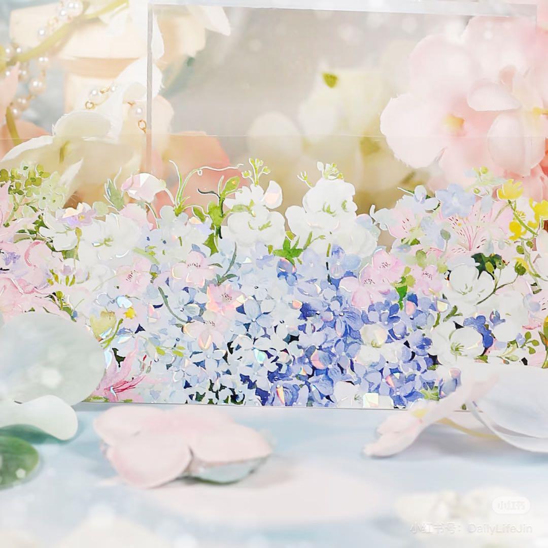 【9399】海外　マステ　2m/4m/10m巻　貝殻光マスキングテープ　お花系