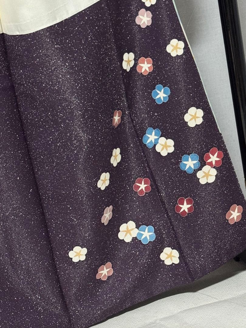 [作家物] 振袖　正絹　成人式　結婚式　紫　水色　たたき　高身長　縮緬　卒業式