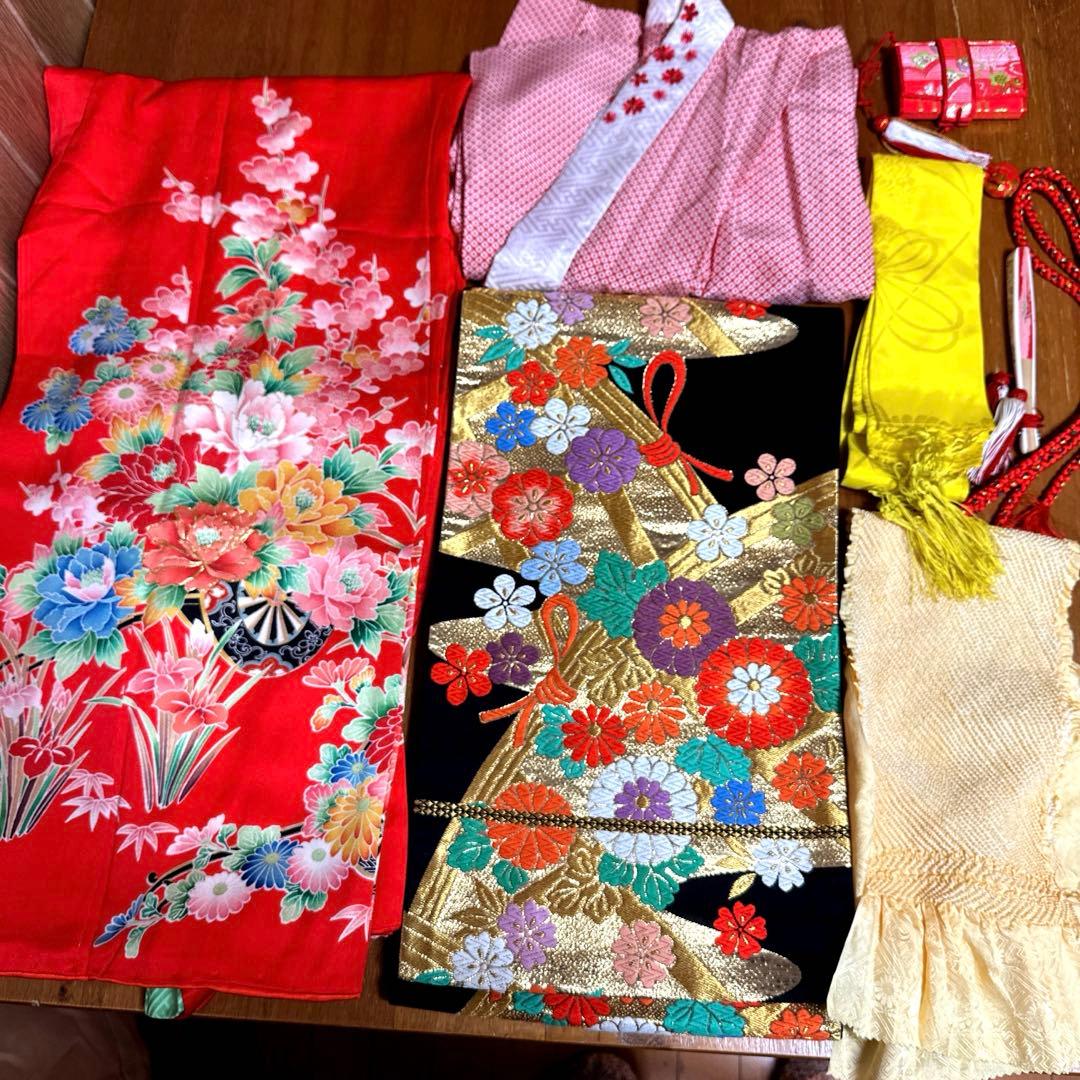 七五三　7歳　正絹着物　袋帯、長襦袢、小物セット