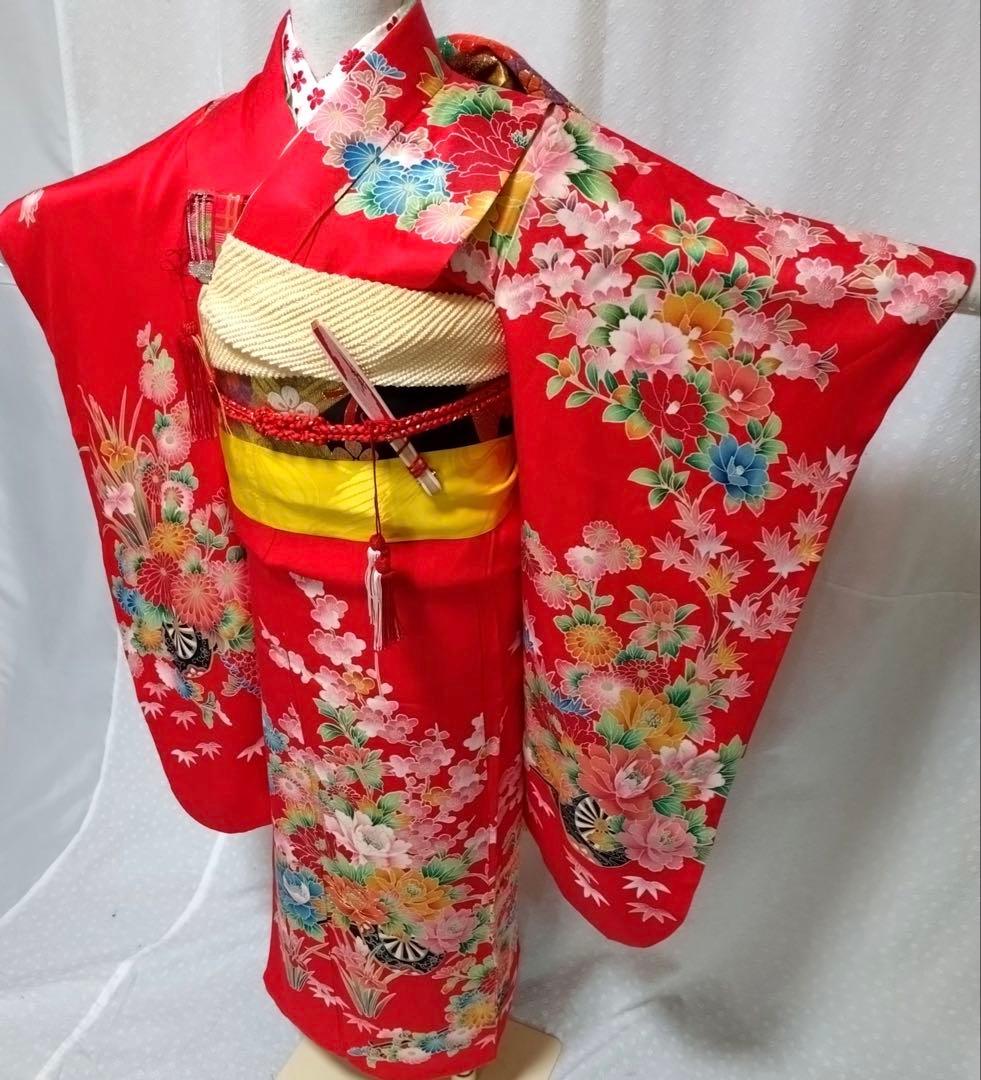 七五三　7歳　正絹着物　袋帯、長襦袢、小物セット