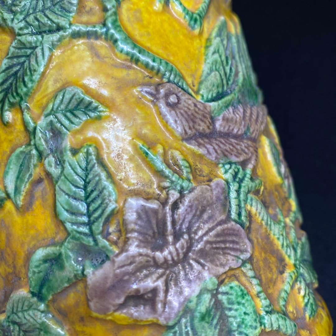 中国美術　雍正年製　花鳥図　筆筒　タルオ　高さ12.5㎝ 東里8-0130②