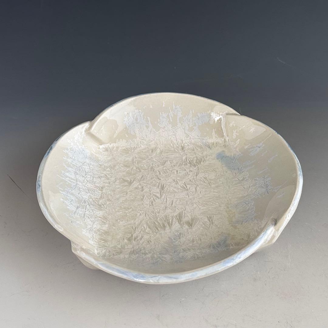 茶道具　雪結晶釉　菓子器　大雪窯　坂東豊光　共箱　菓子鉢　陶芸　皿