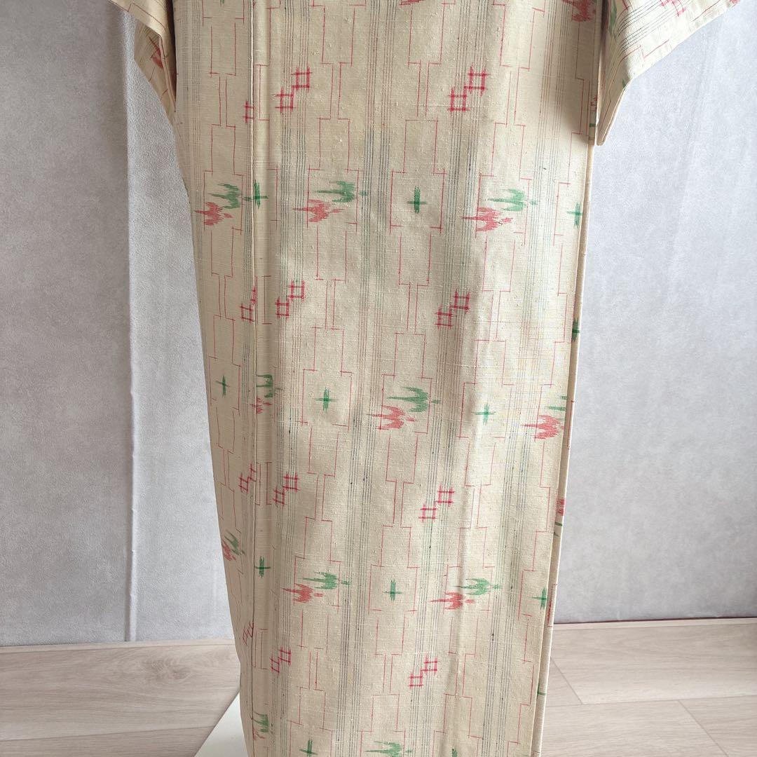 小紋　フルセット　着物　紬　トールサイズ　正絹　琉球絣柄　ナチュラル　J2 2月