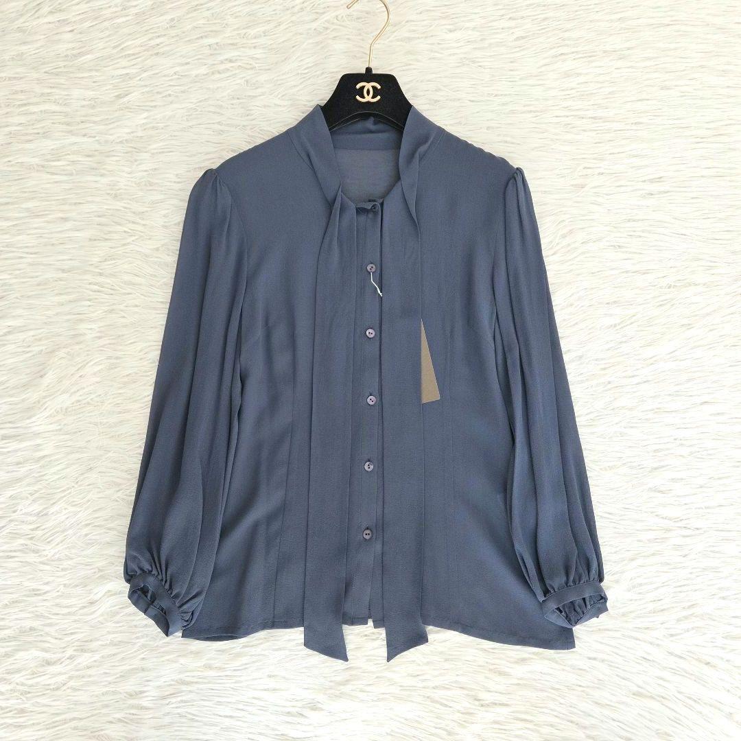 新品　BALLSEY　ブラウス　ボウタイ　シアー　M　シルク　シェルボタン