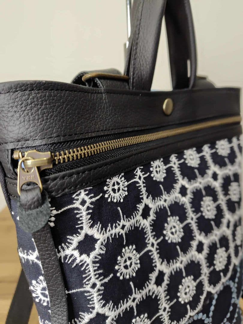 【1点物】ミナペルホネン/タンバリン×アネモネネイビー/A４サイズトートリュック