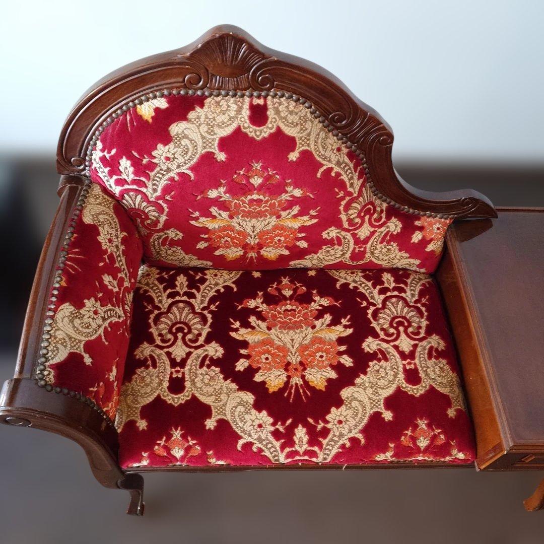 イタリア製　金華山織り　Rosso　テレフォンベンチ　猫脚　クラシックスタイル