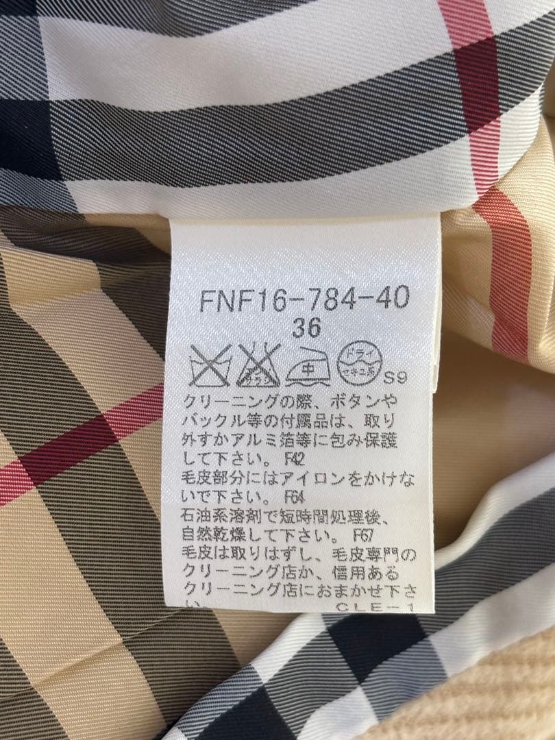 バーバリーブルーレーベル ノバチェック ウールコート アンゴラ混 リアルファー