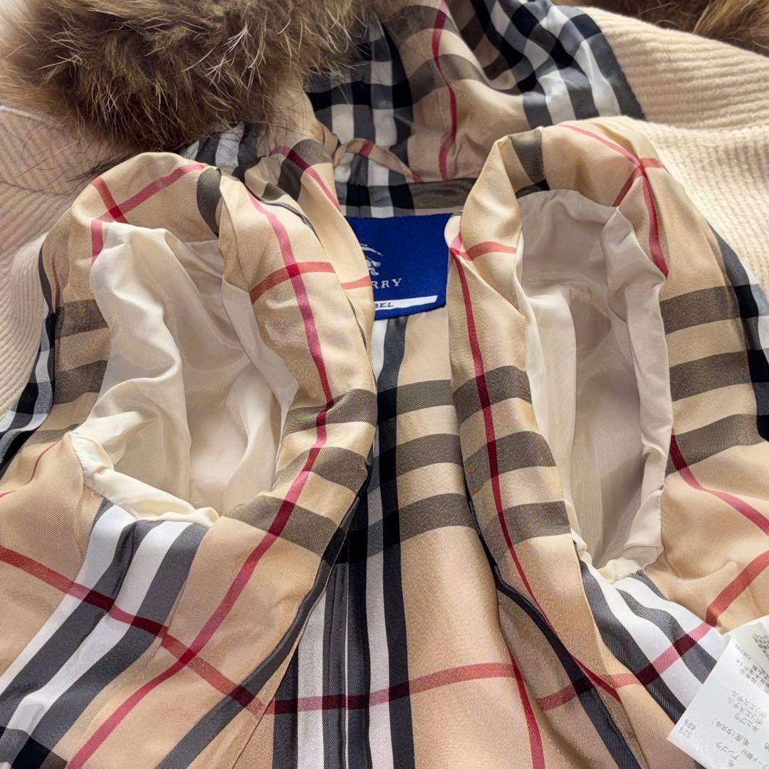 バーバリーブルーレーベル ノバチェック ウールコート アンゴラ混 リアルファー
