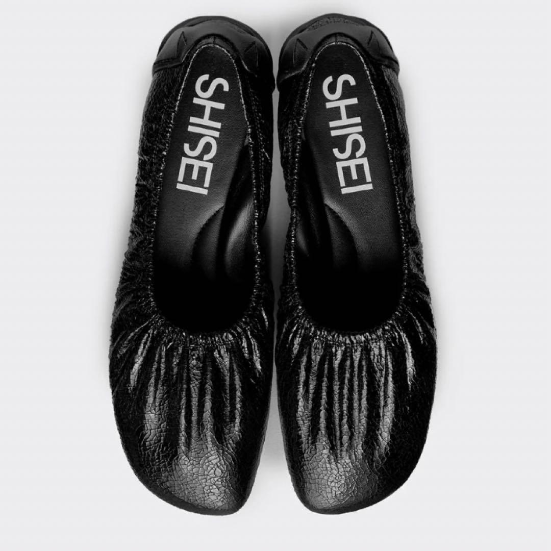 新品未使用タグ付き　SHISEI メタリックブラックバレエシューズ36