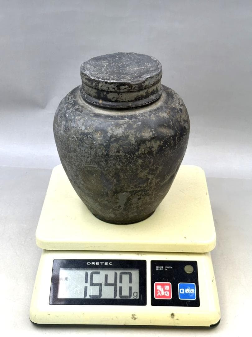 時代物 木村銘 煎茶道具 古錫 茶壷 茶心壷 約1540g 約20㎝ 骨董古玩