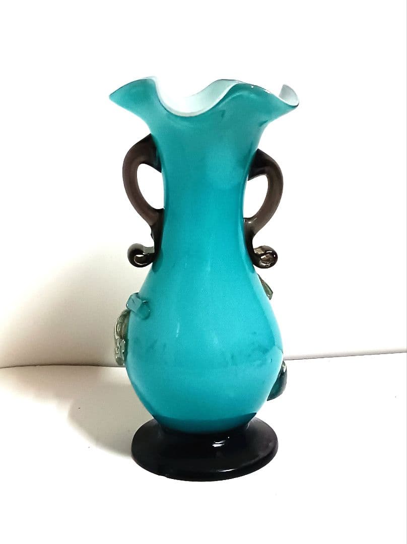 【骨董】大正ガラス　当時物　花瓶　吹きガラス　耳付花瓶　大正ロマン