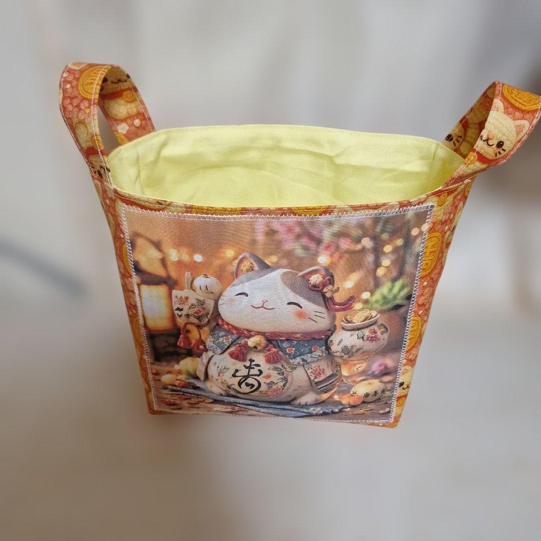 激レアねこパネル生地　ハンドメイド　ミニバック　布バスケット