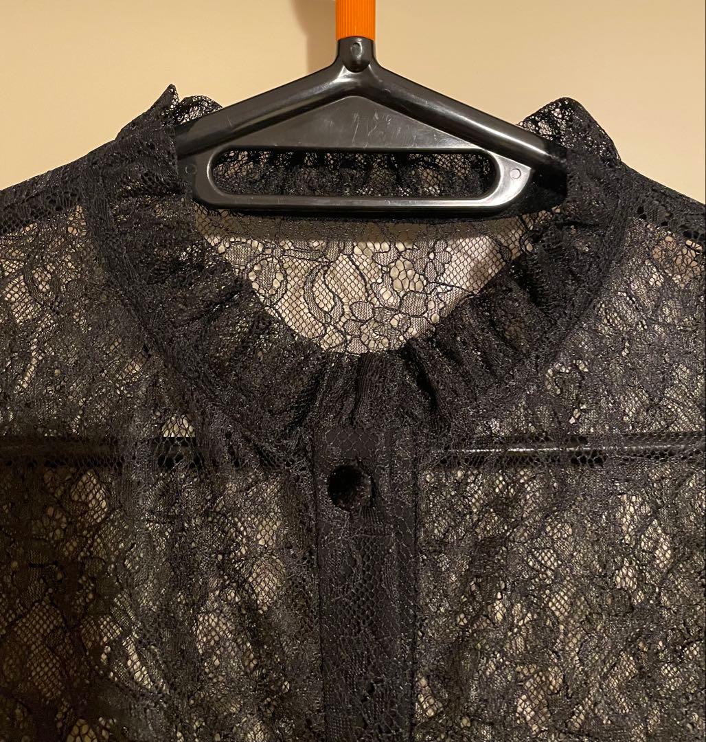 LOULOU WILLOUGHBY レースベロアリボンブラウス ブラック M