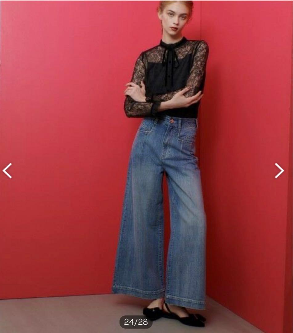 LOULOU WILLOUGHBY レースベロアリボンブラウス ブラック M