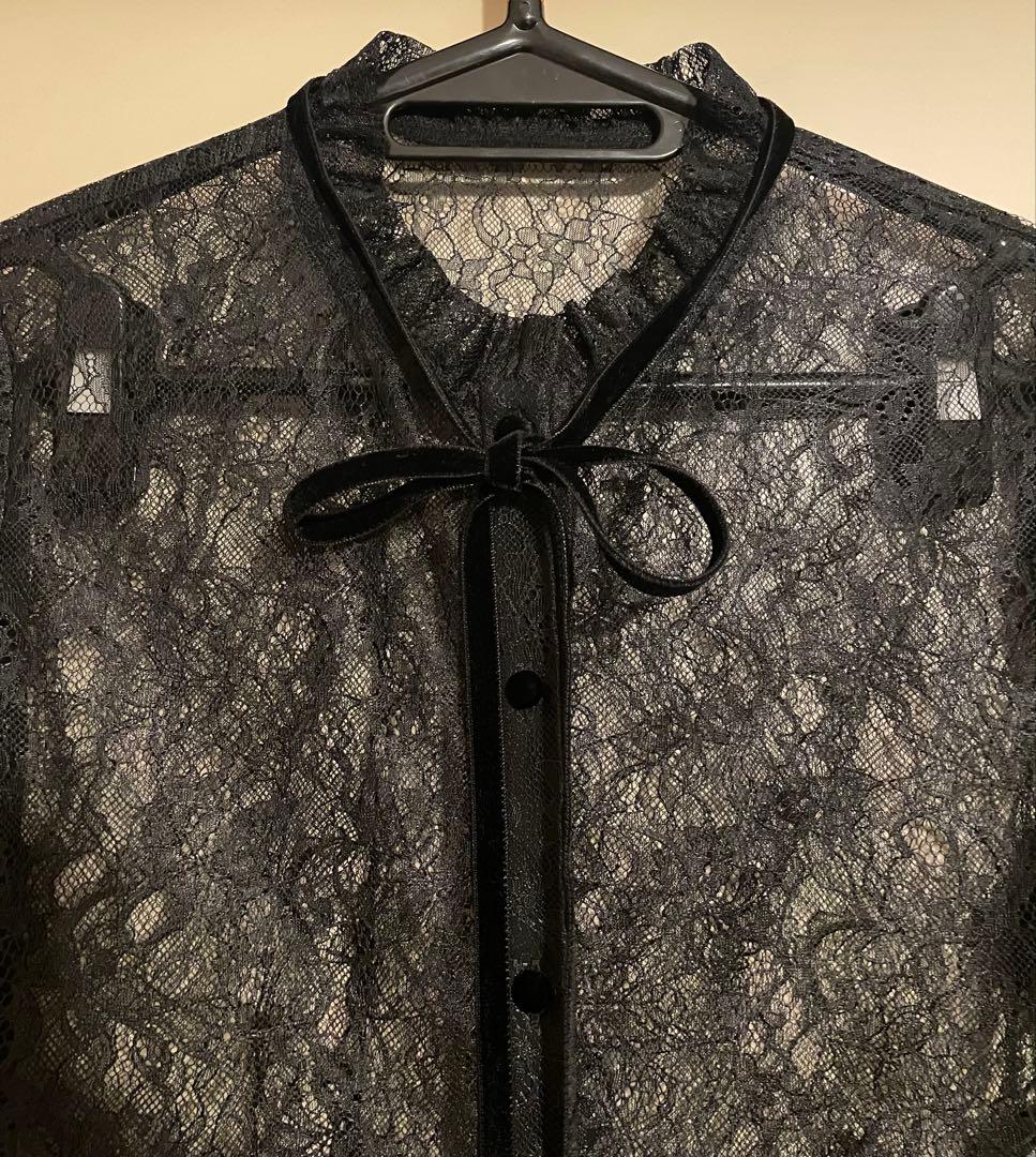 LOULOU WILLOUGHBY レースベロアリボンブラウス ブラック M