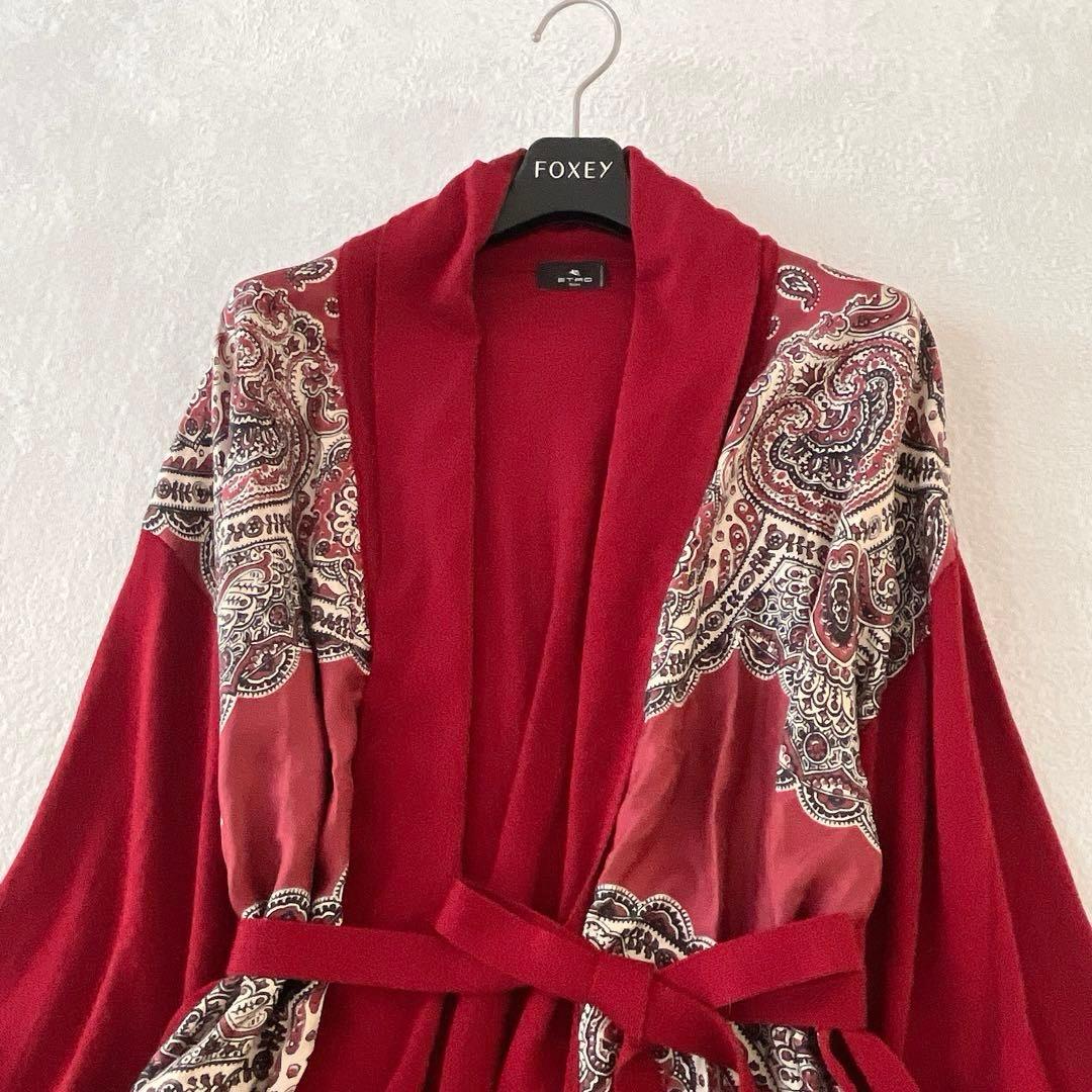 美品★ETRO★シルク×ウール 切り替え リボン ロングカーディガン サイズ46