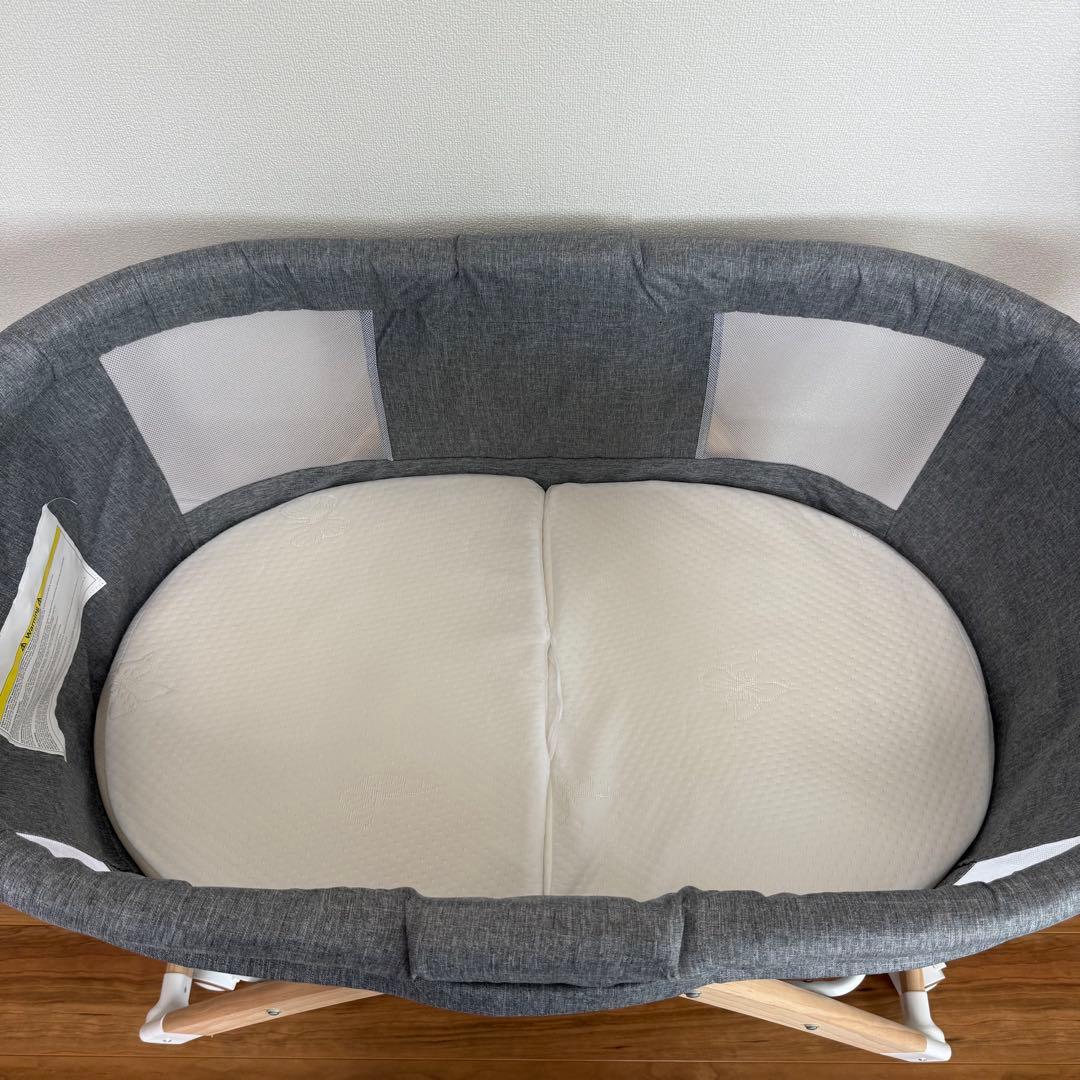 折りたたみ式ベビーベッド 収納かご付き グレー コンパクト