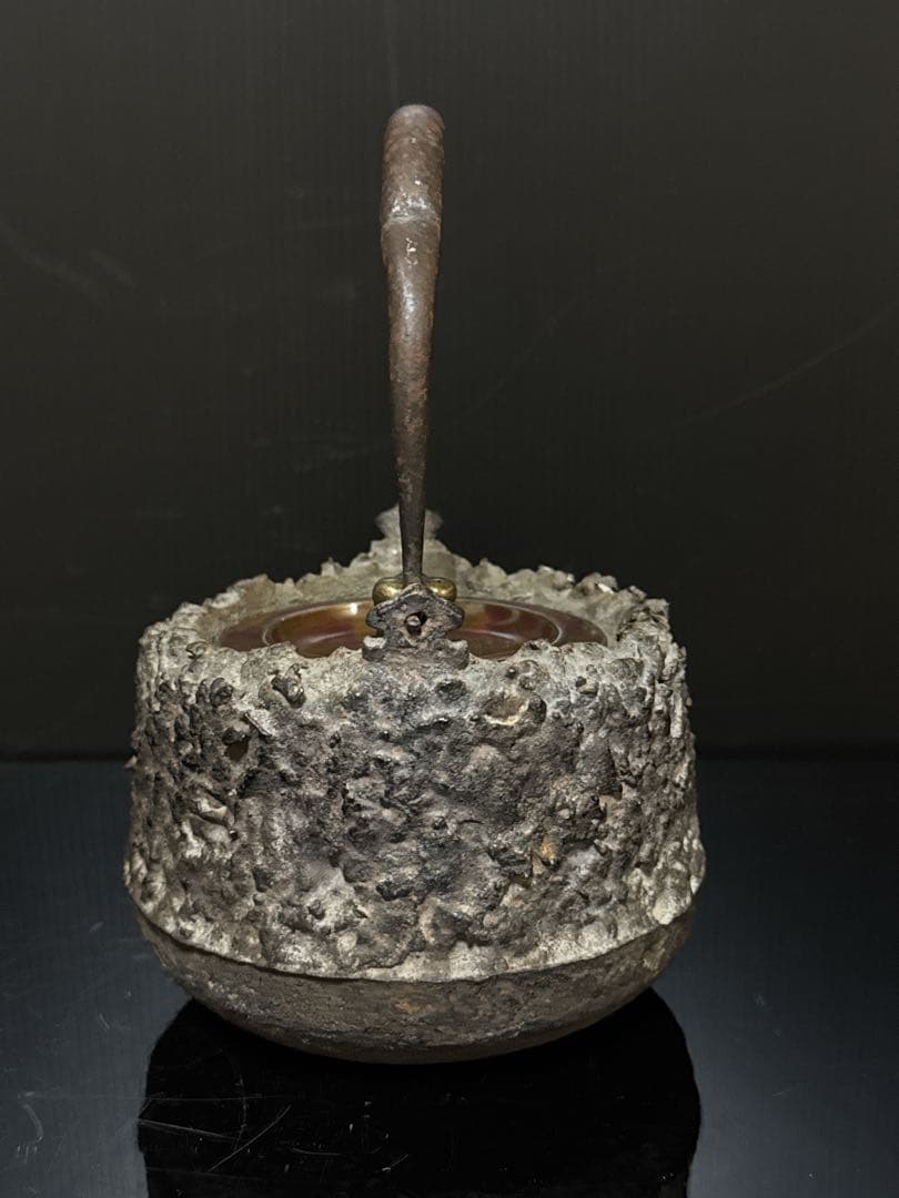 龍文堂 安之介 造 道安形 提手銀象嵌 斑紫銅蓋 鉄瓶 共箱付 茶道具