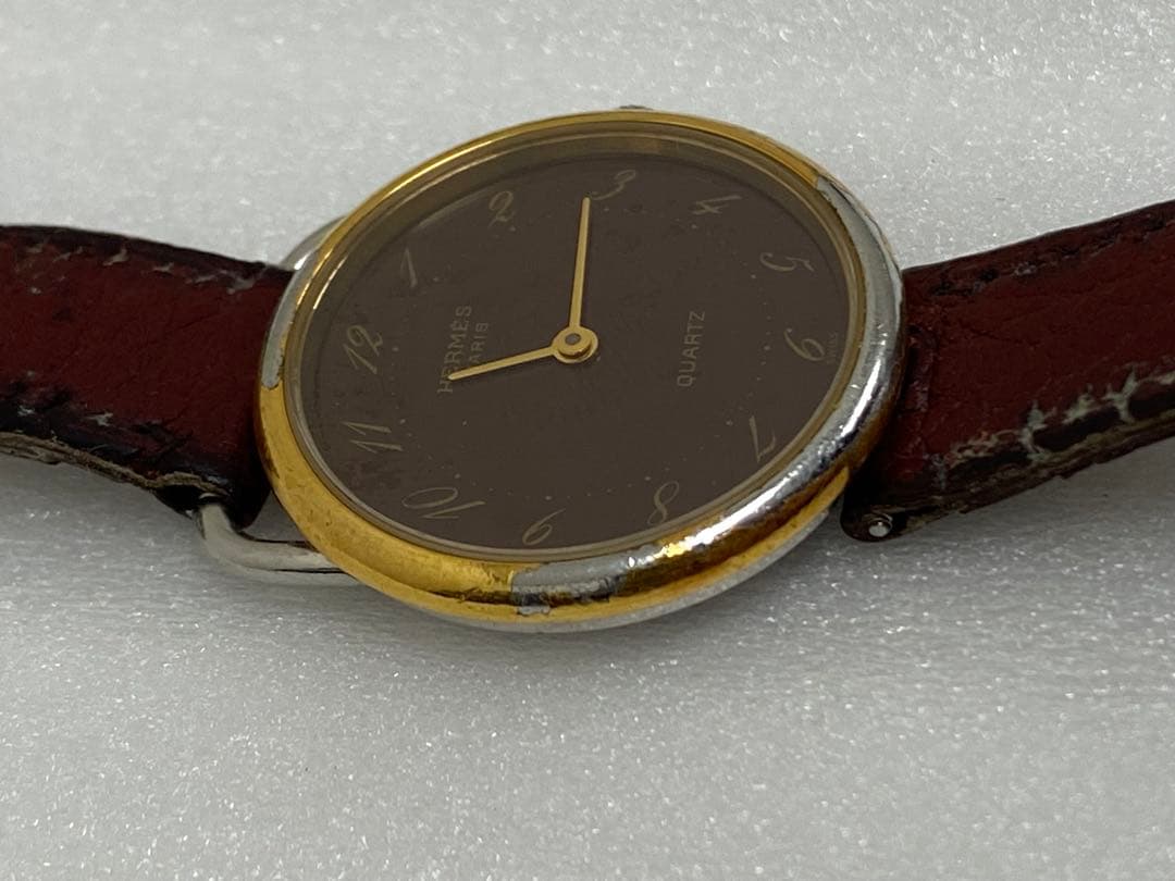 3-1935 エルメス アルソー QZ ボルドー文字盤 レディース腕時計