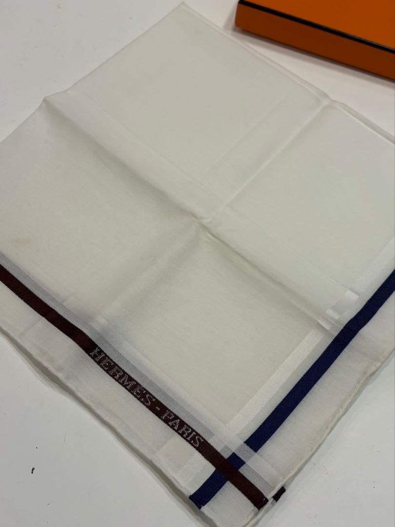 新品未使用☆エルメス　ハンカチ　ロゴ　ボーダー　スカーフ　コットンスカーフ美品
