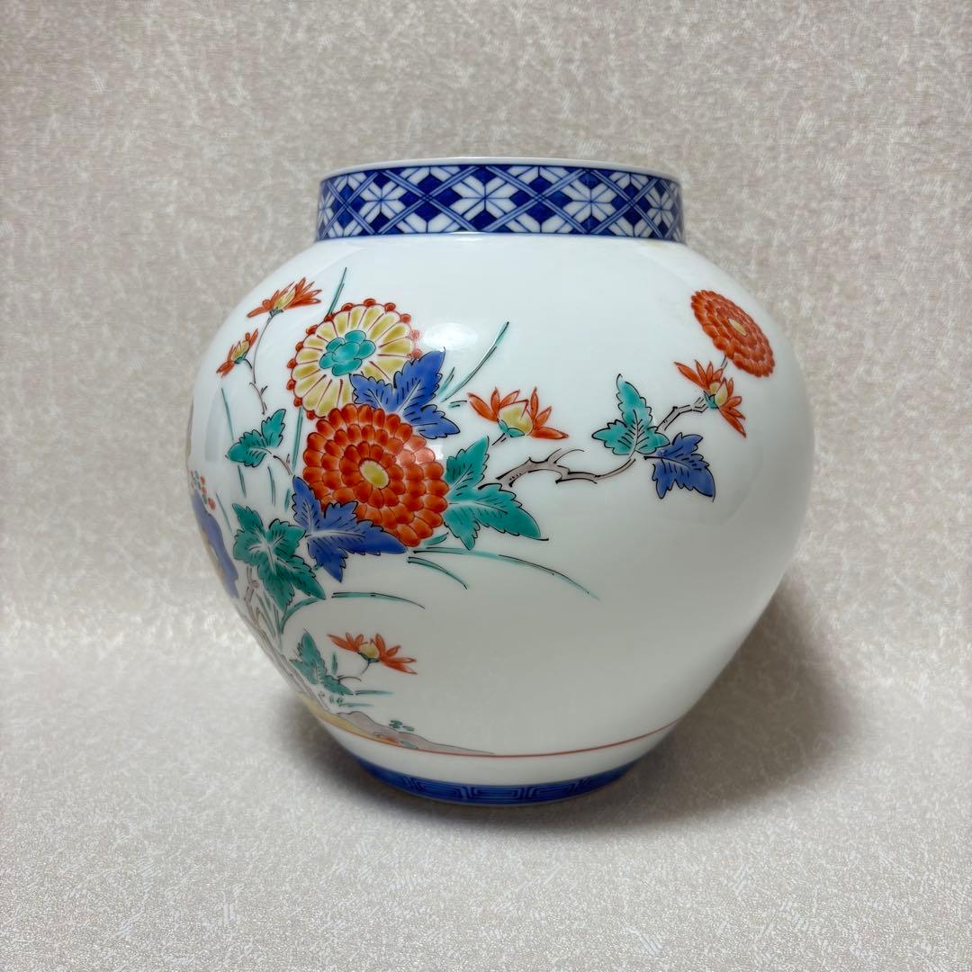 人間国宝 十三代 酒井田柿右衛門 花瓶 染錦 牡丹鳥文 共箱 有田焼