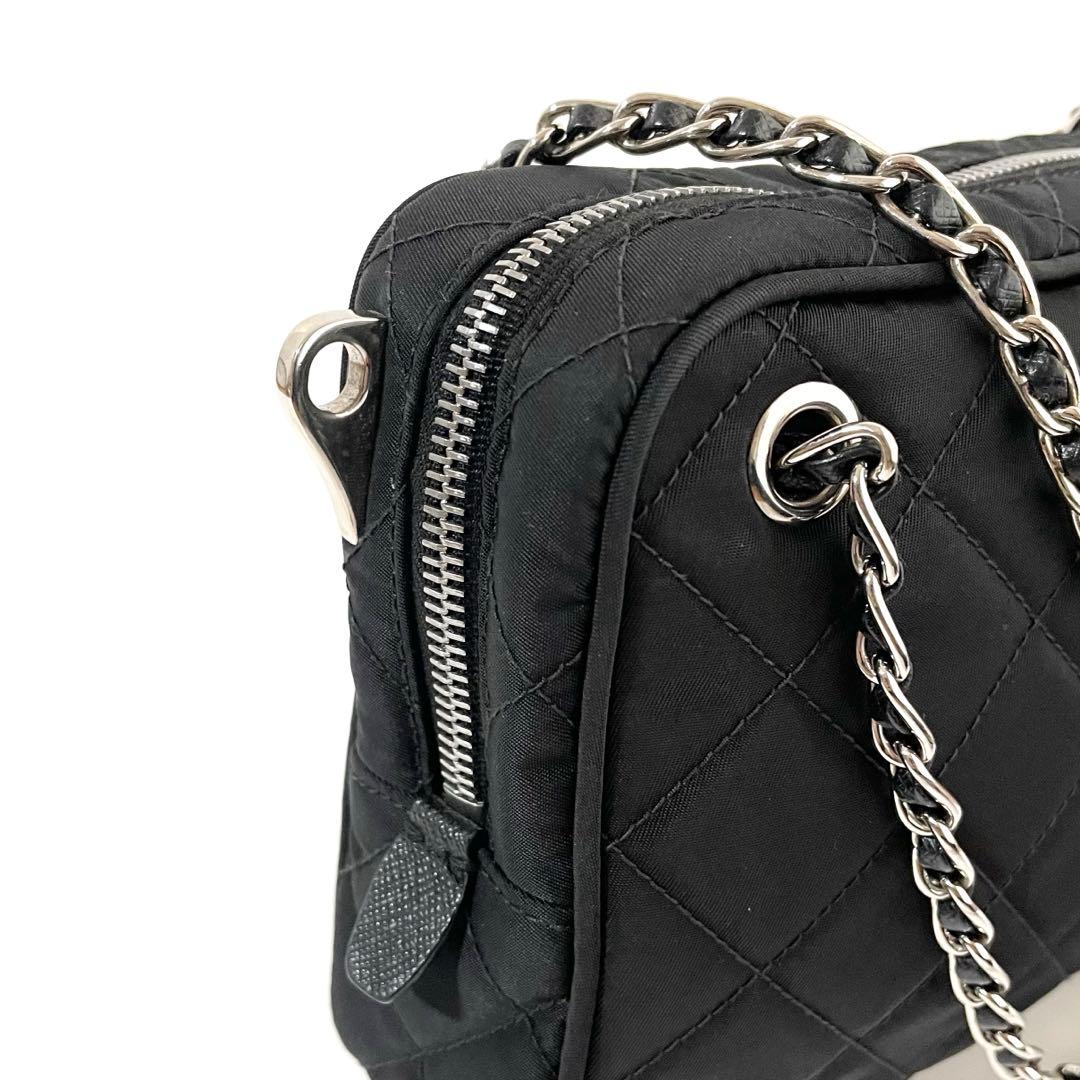 【良品】PRADA プラダ 2way チェーン ハンドバッグ キルティング 黒