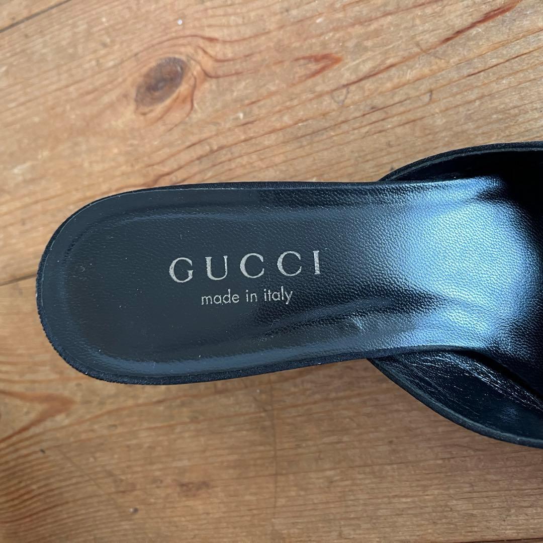 GUCCI グッチ スクエアトゥ ハラコ ミュール シルバーバックル ビーズ