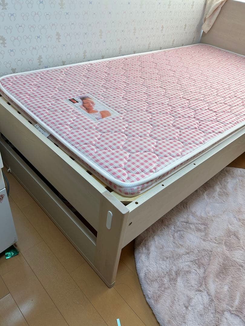 コイズミ　シングルベッド　スノコ 天然ココナッツパームマットレスピンクorブルー