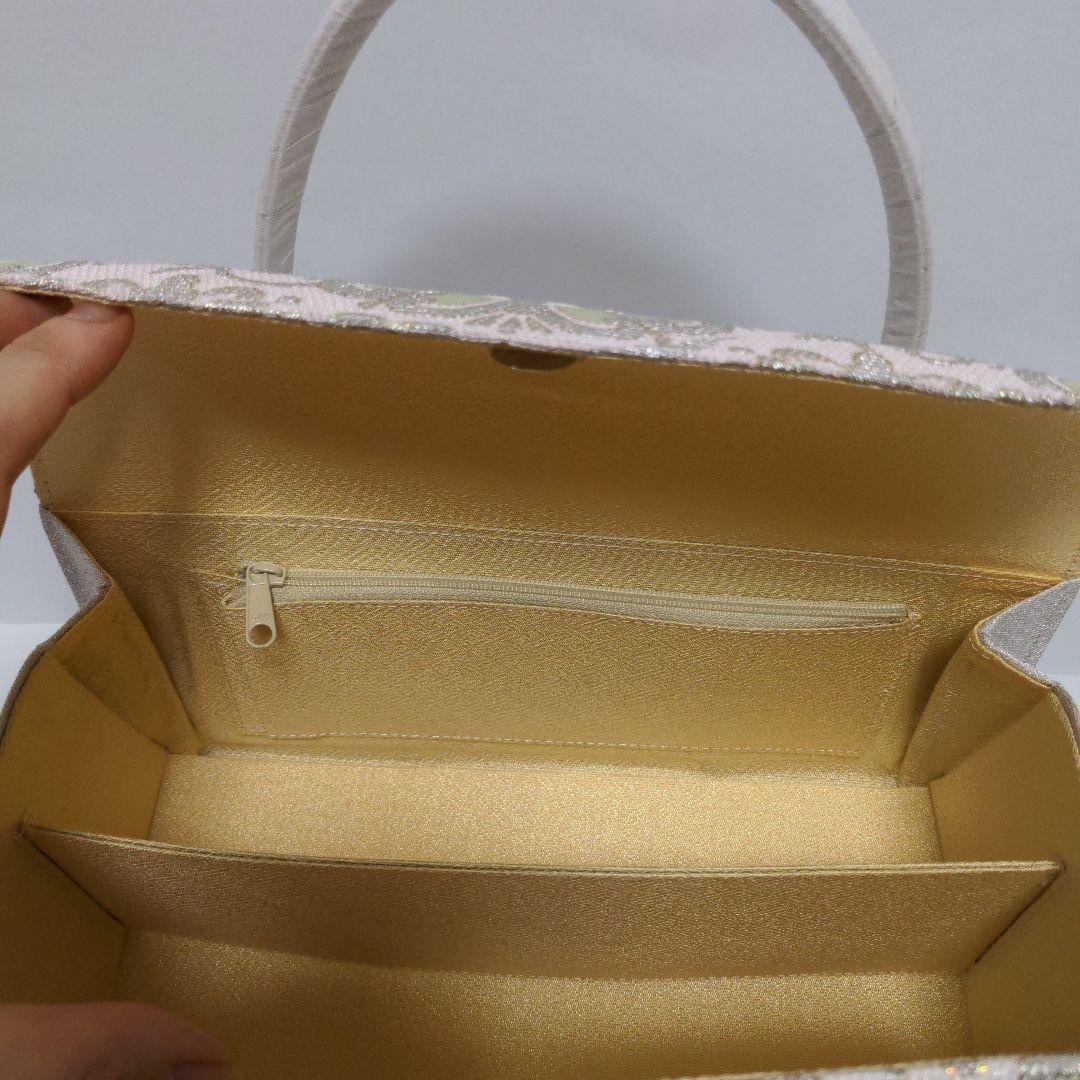 和装バッグ　かぶせ　七宝つなぎ　シルバー　利休バック　ガード加工済　衿秀　和想庵