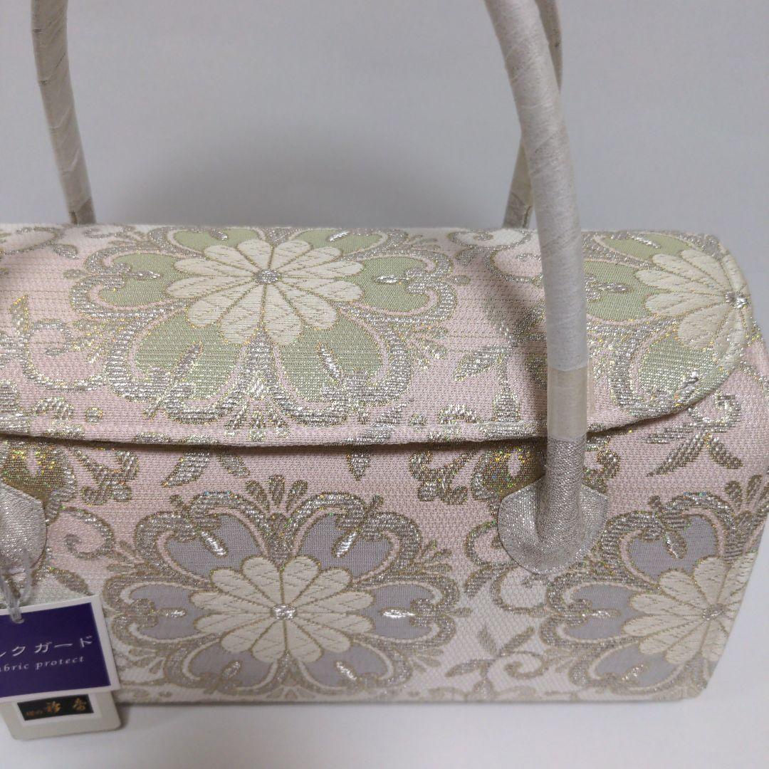 和装バッグ　かぶせ　七宝つなぎ　シルバー　利休バック　ガード加工済　衿秀　和想庵