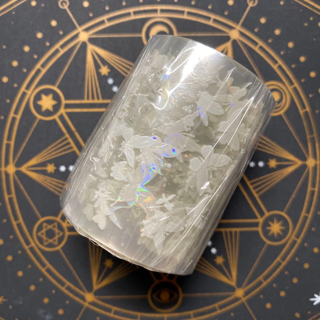 【9490】海外　マステ　5m巻　貝殻光マスキングテープ　白　蝶々　装飾系