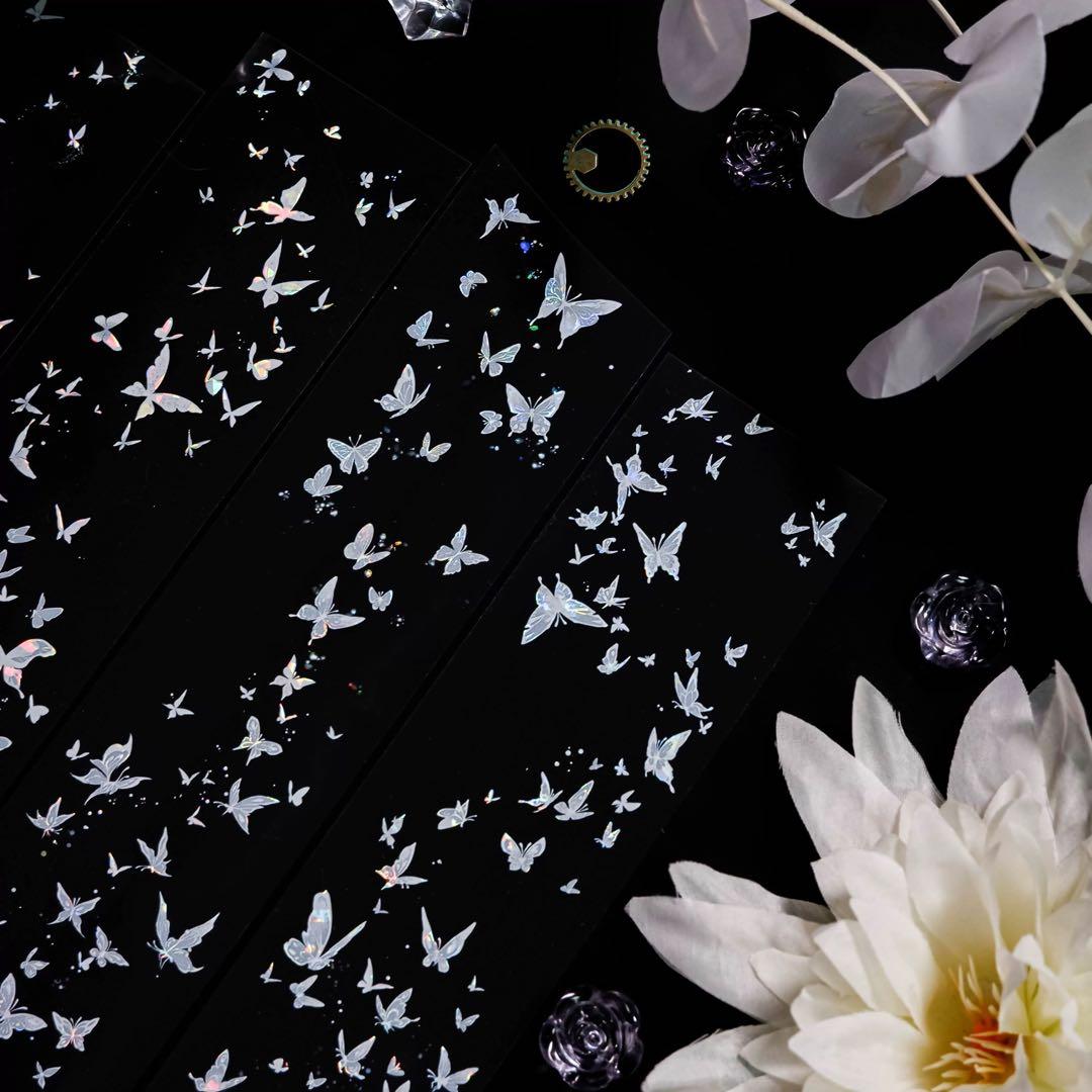 【9490】海外　マステ　5m巻　貝殻光マスキングテープ　白　蝶々　装飾系