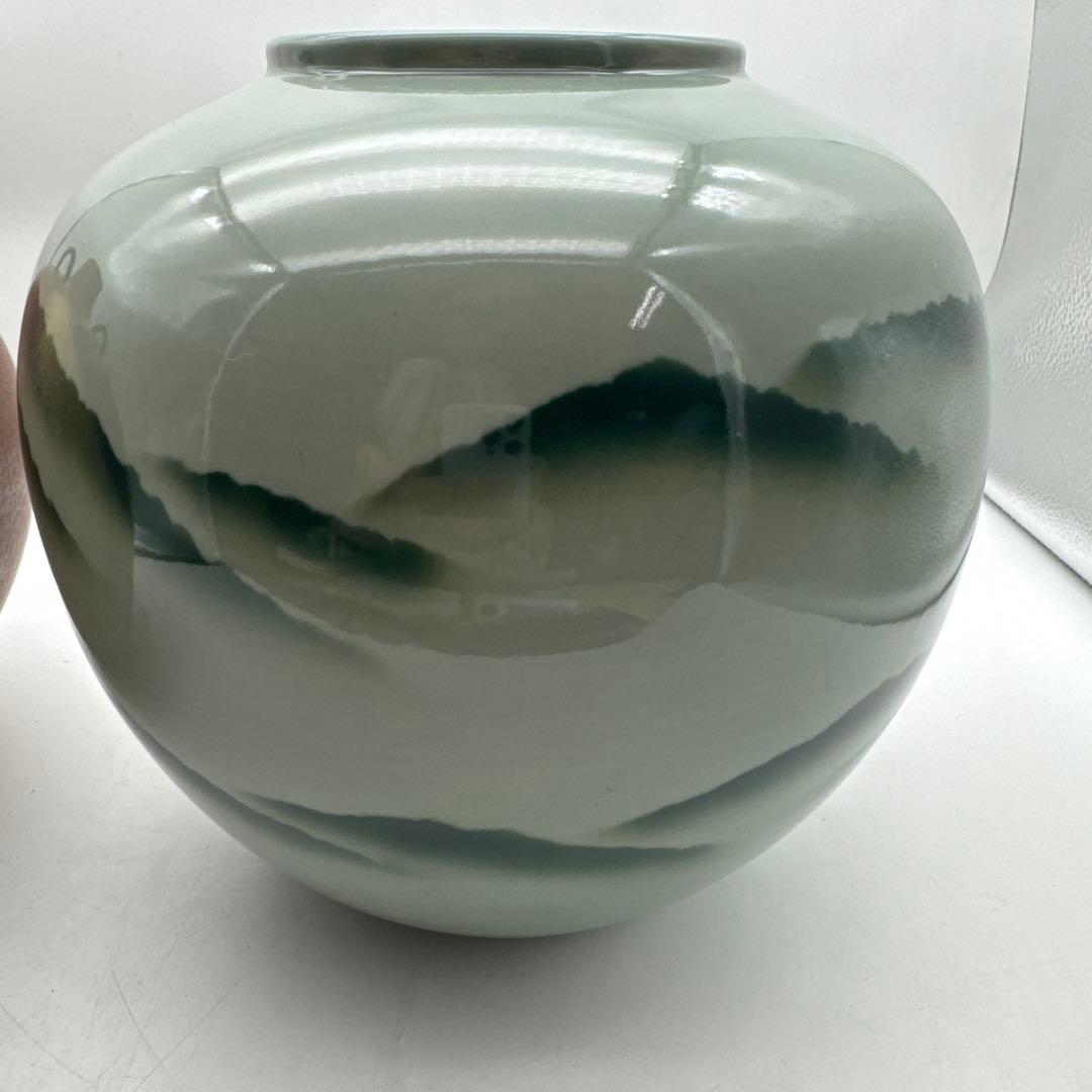 2点山模様の大きな陶器花瓶橘吉古董品