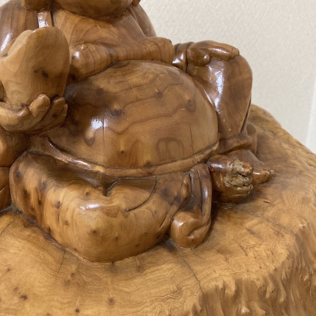 大型　天然木　木彫り　七福神　布袋様　中国美術　置物〈検 オブジェ　 仏像　瘤木