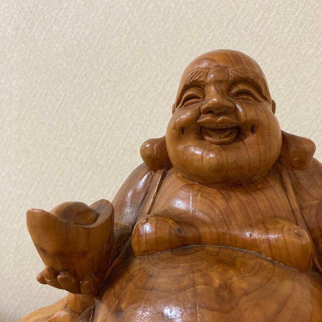 大型　天然木　木彫り　七福神　布袋様　中国美術　置物〈検 オブジェ　 仏像　瘤木