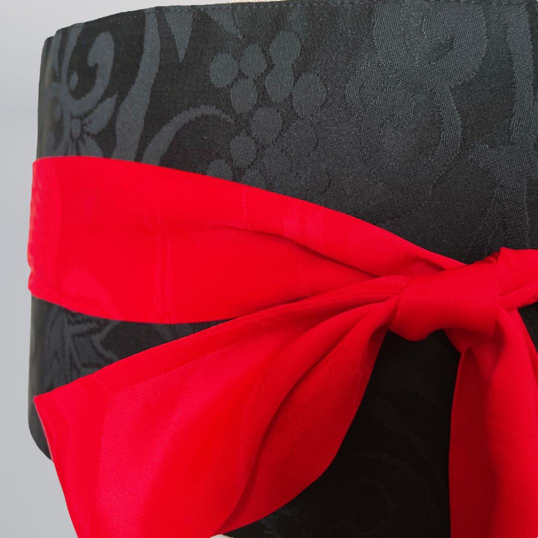 黒赤 サッシュベルト W65〜95cm 帯ベルト 着物リメイクJ80114