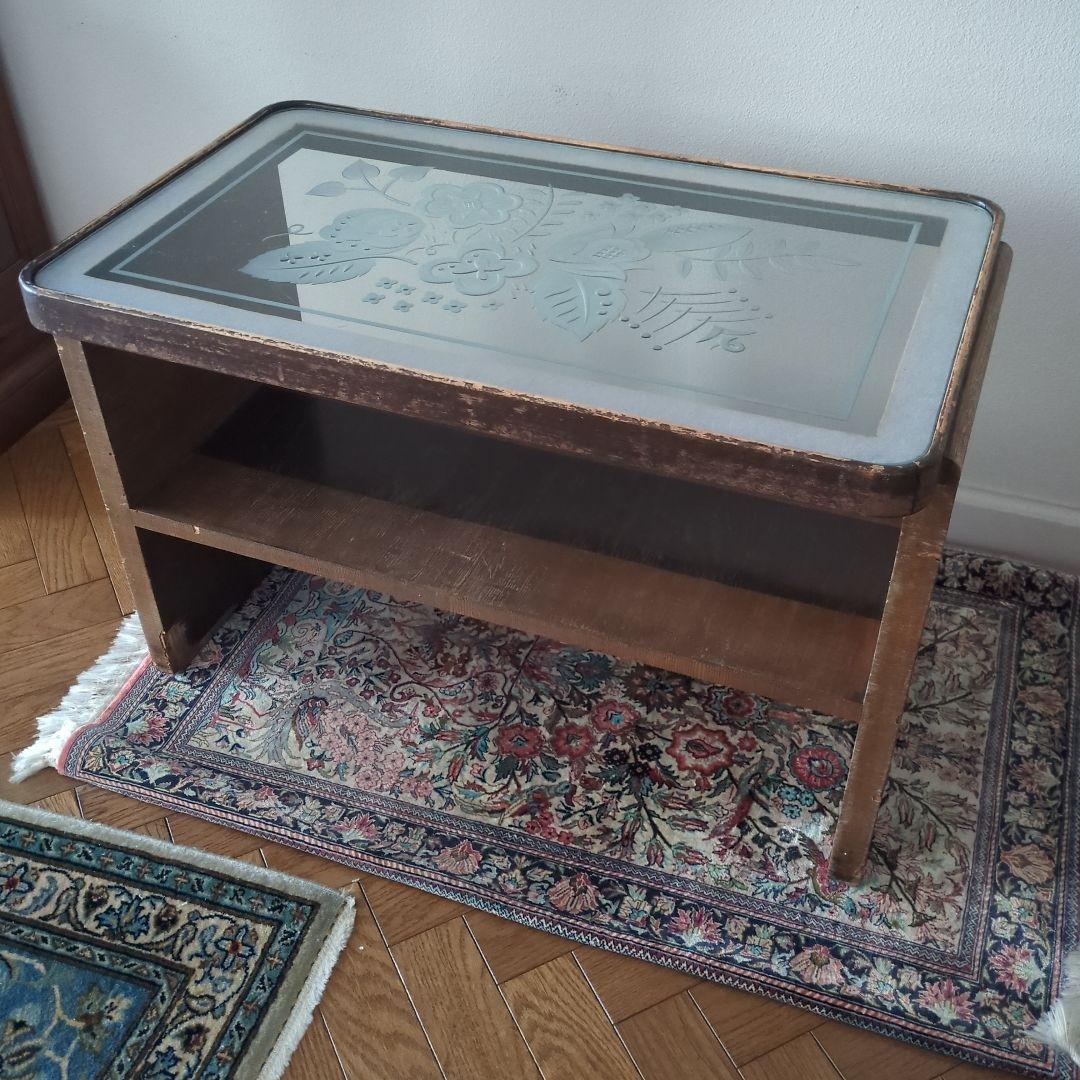 木製　サイドテーブル　テーブル　机　ガラス天板　ガラス