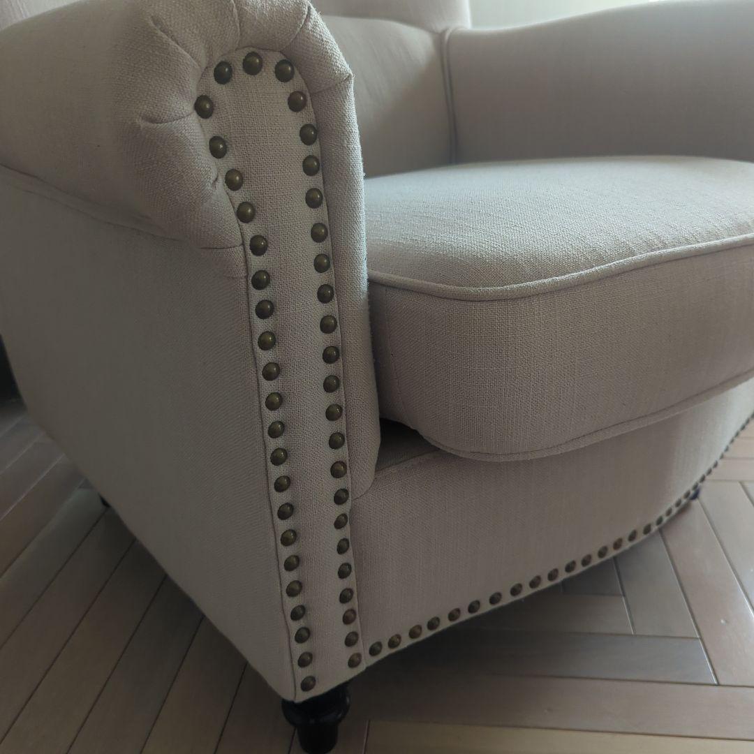 ベージュファブリックヴィンテージスタイルシングルソファ VINCENT