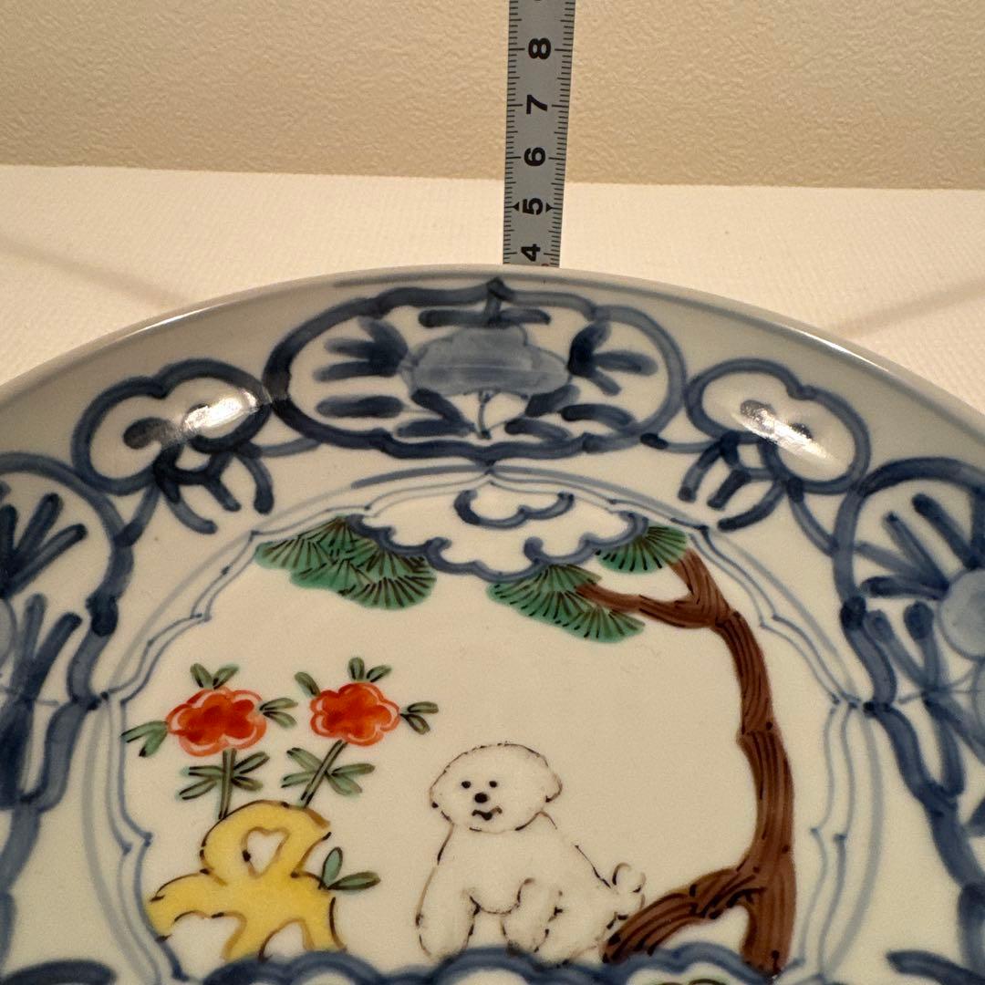 堀畑蘭 6寸深皿 松と白犬