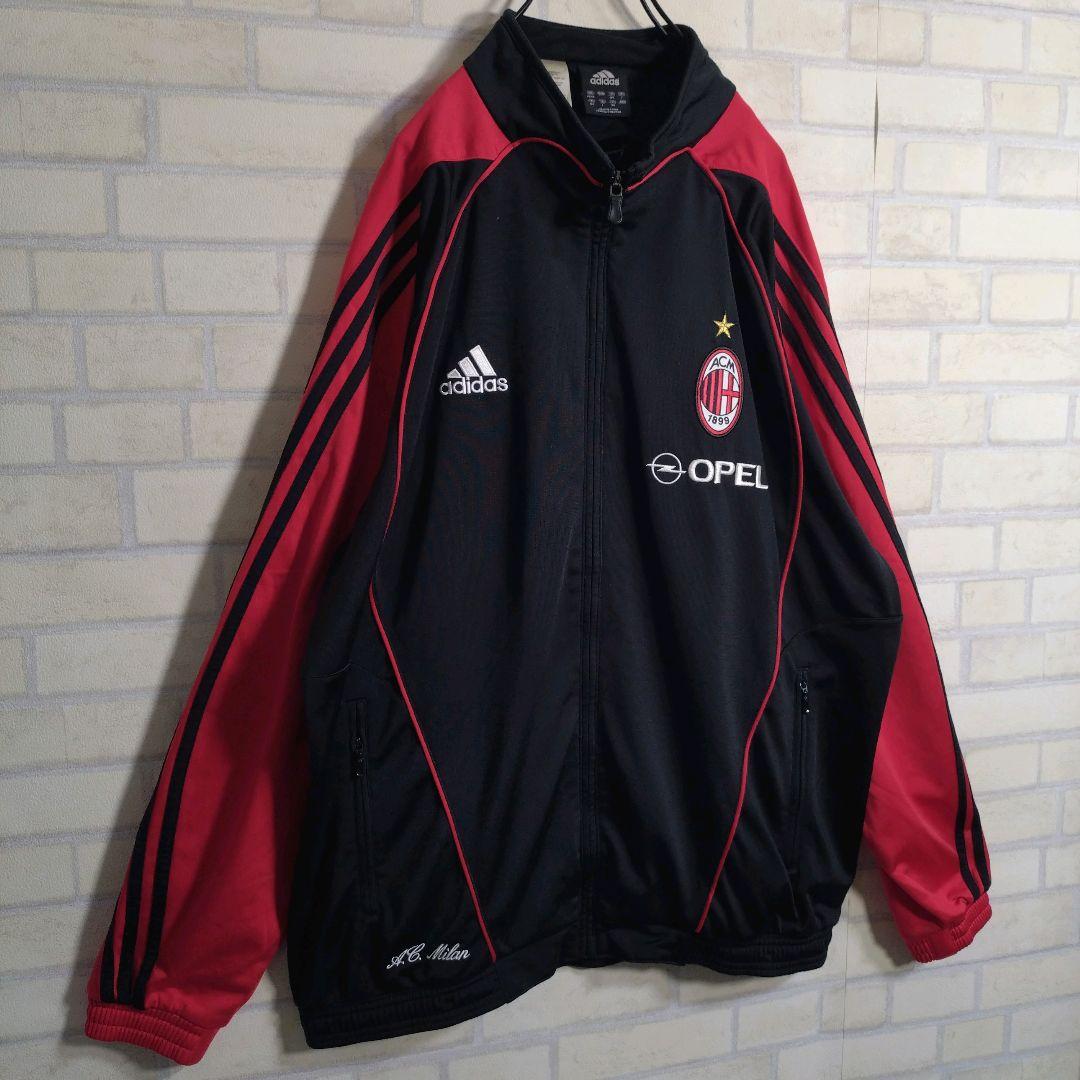 アディダス★00s ACミラン 刺繍ロゴ セットアップ 上下 黒 2XL 訳あり