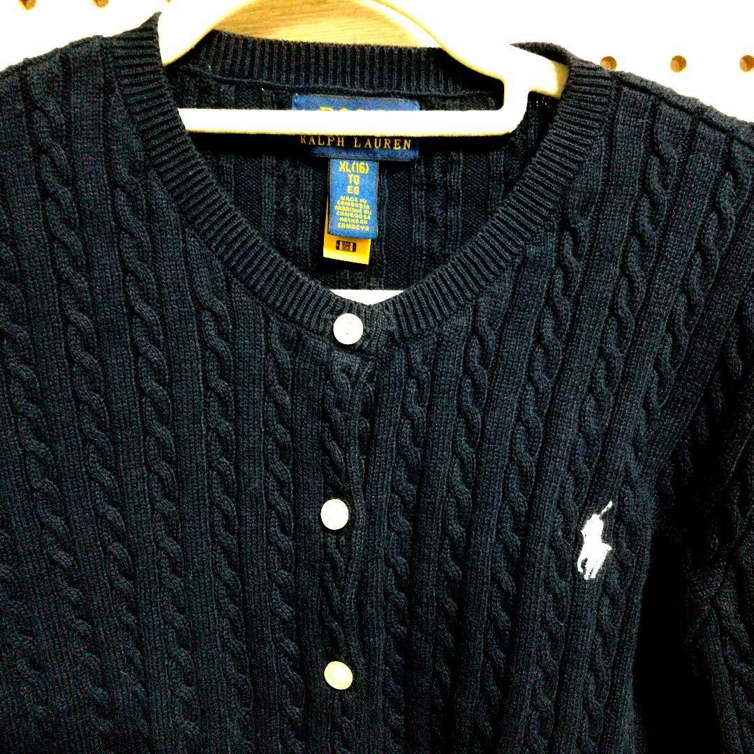 ラルフローレン　ミニケーブル　カーディガン　紺　160 QRコードタグ