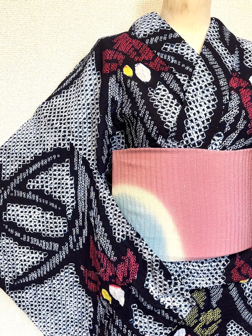 有松鳴海絞り　浴衣　あやめ　159cm　（208）