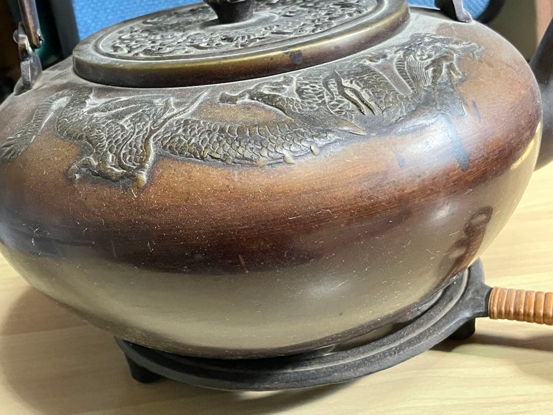 鉄瓶　竜 龍の紋様　鳳凰　鉄瓶置き　セット売り