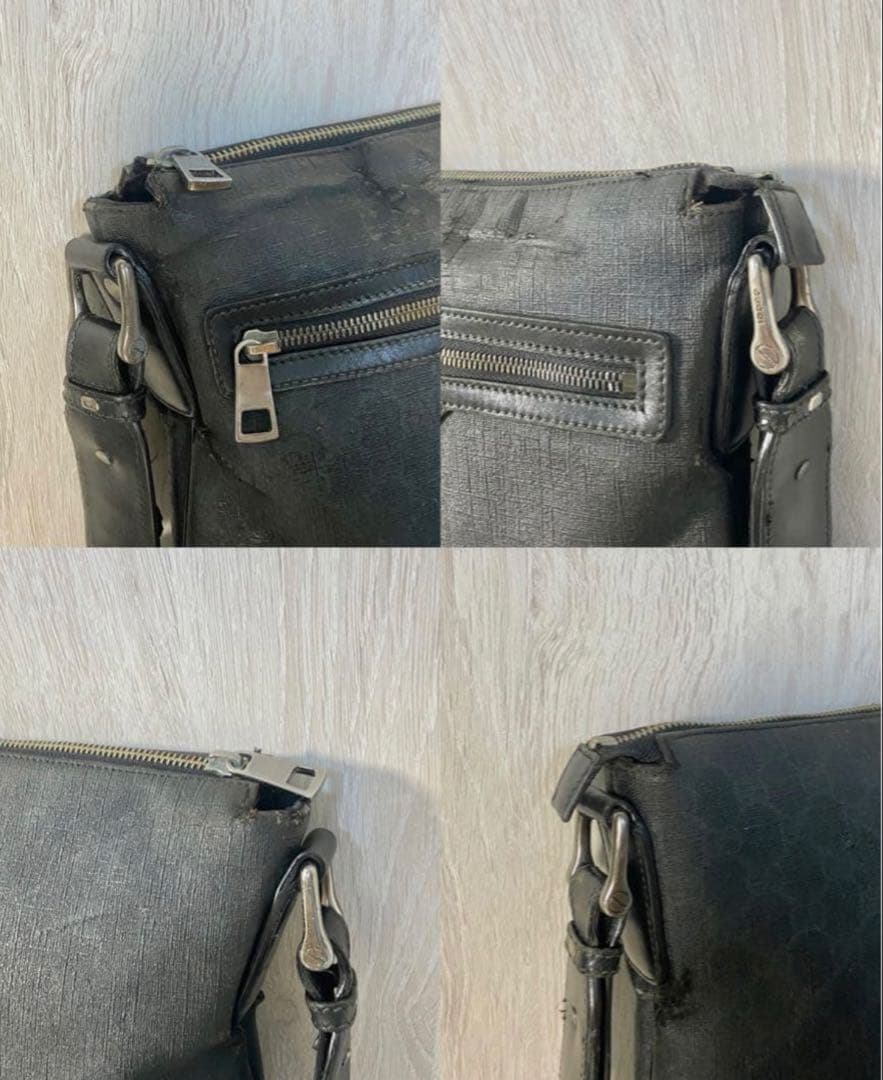 GUCCI ショルダーバッグ　GG スプリーム　ブラック　レザー　メンズ　斜掛