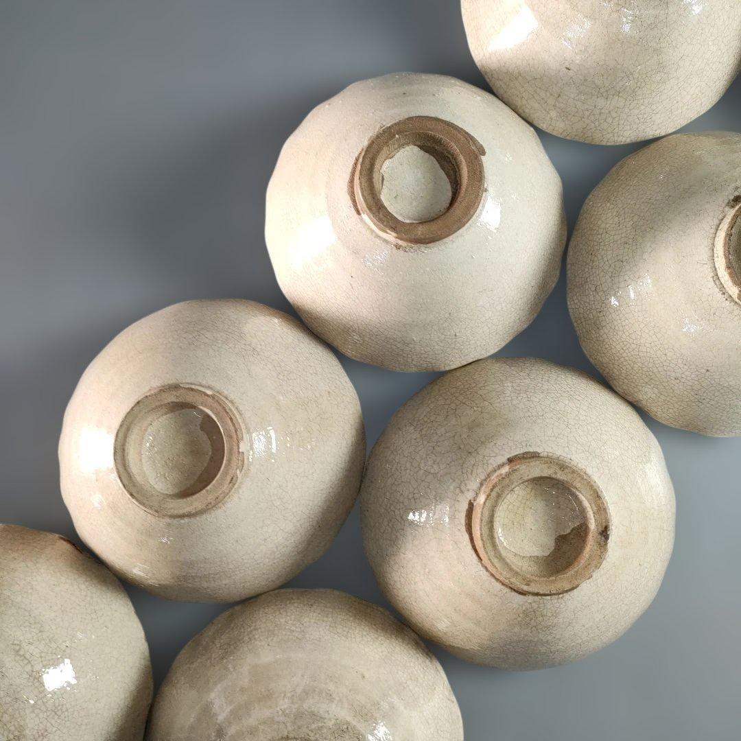 A1346-4/織部向日葵文茶碗揃10客/小鉢/向付/銘々皿/飾鉢/懐石道具/